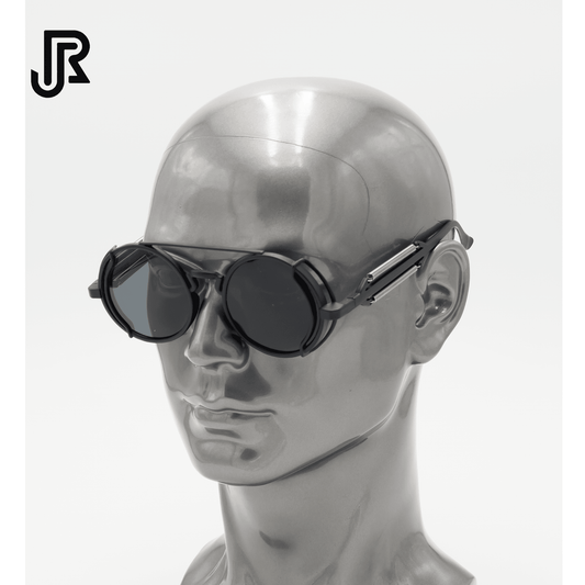 metal retro steampunk round sunglasses front view UV400 lenses
