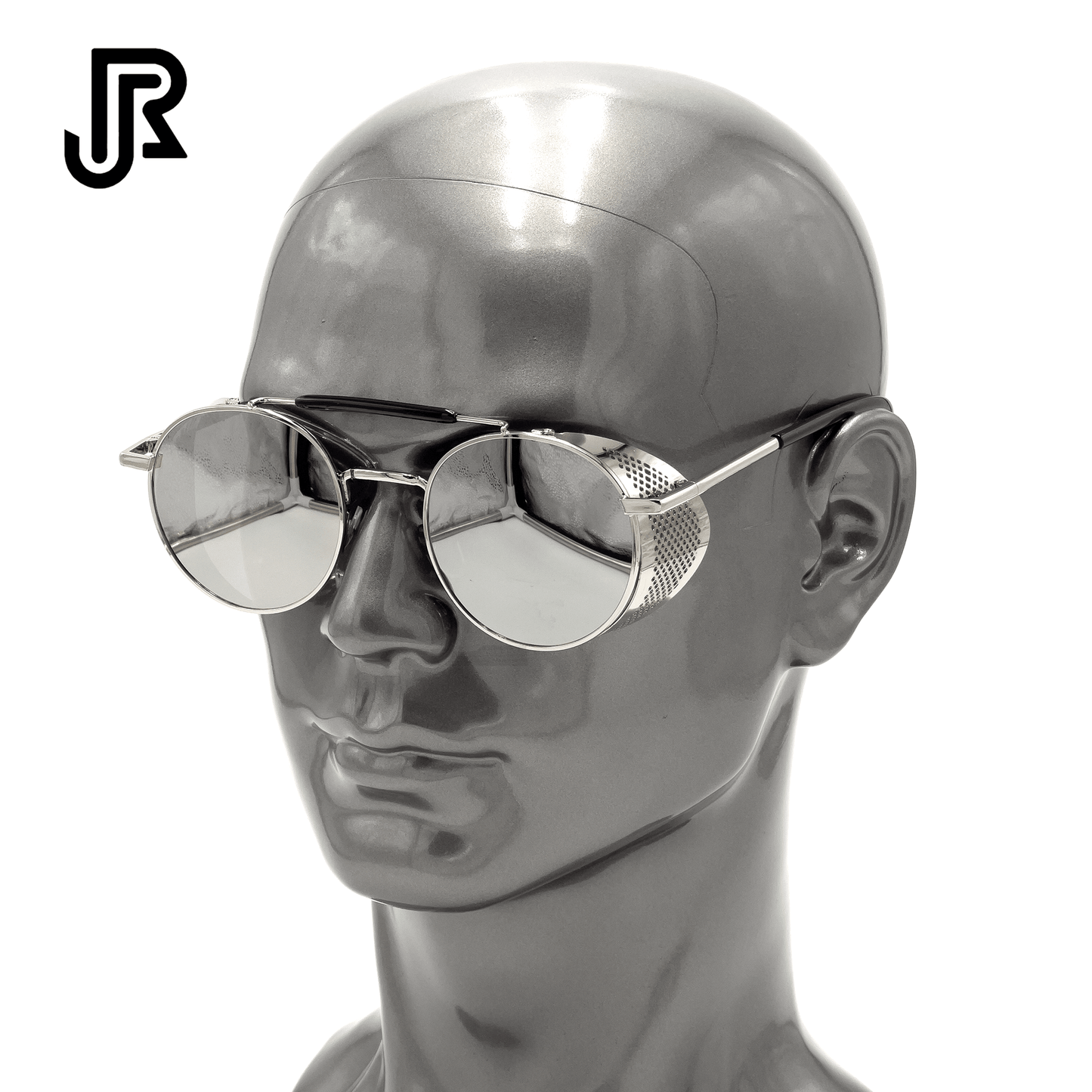 side view gothic round sunglasses with covered metal frame design