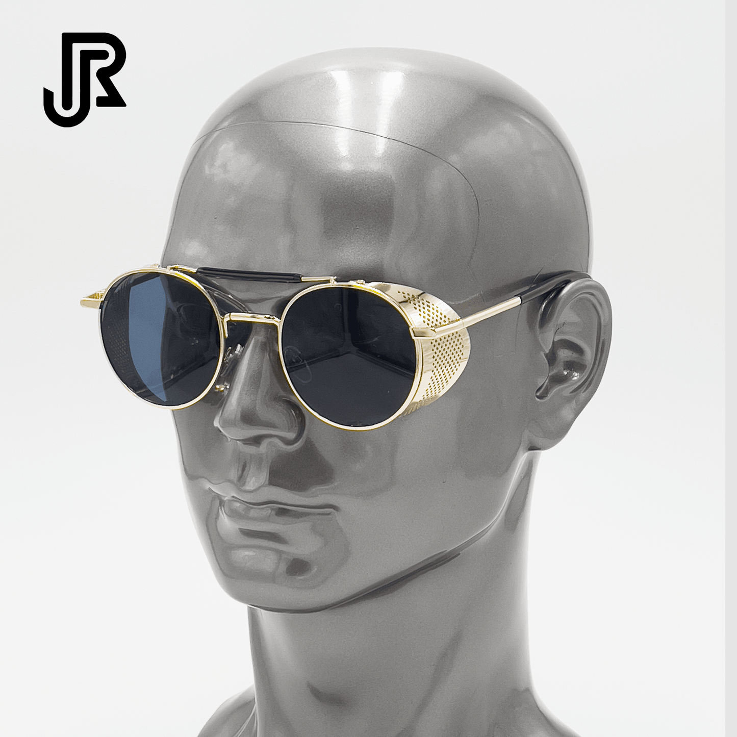 side view gothic round sunglasses with covered metal frame design