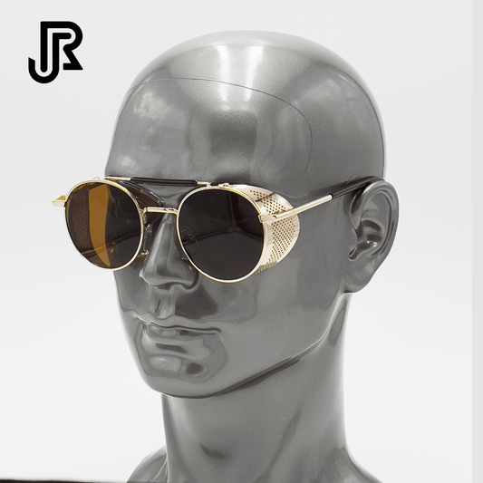 side view gothic round sunglasses with covered metal frame design