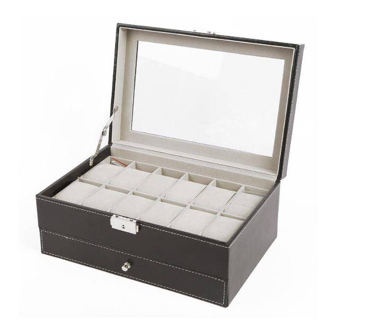PU leather watch storage box open display