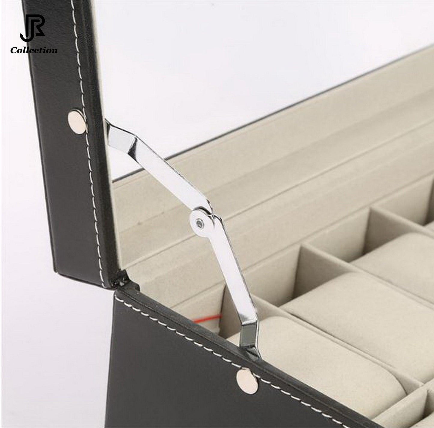 watches displayed inside PU leather watch box