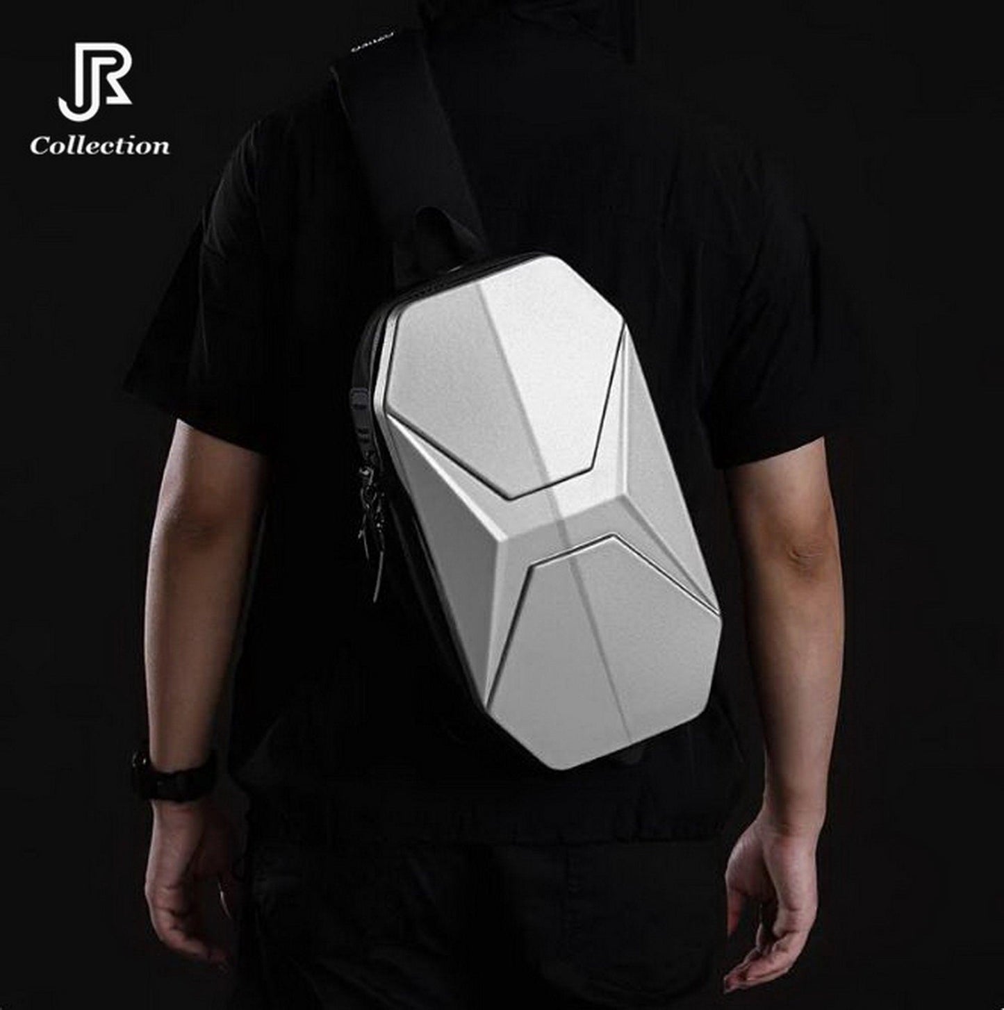 model wearing fashionable waterproof sling crossbody shoulder bag