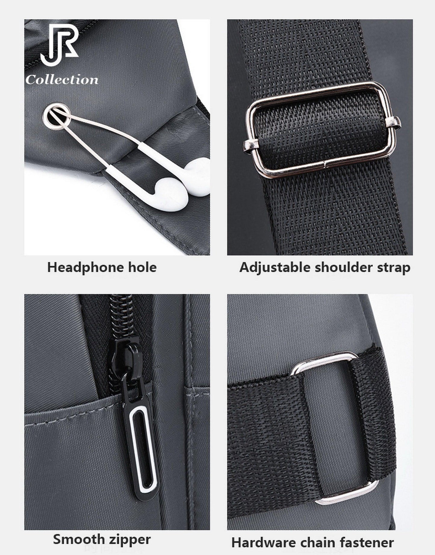 close-up of pockets on sling crossbody bag