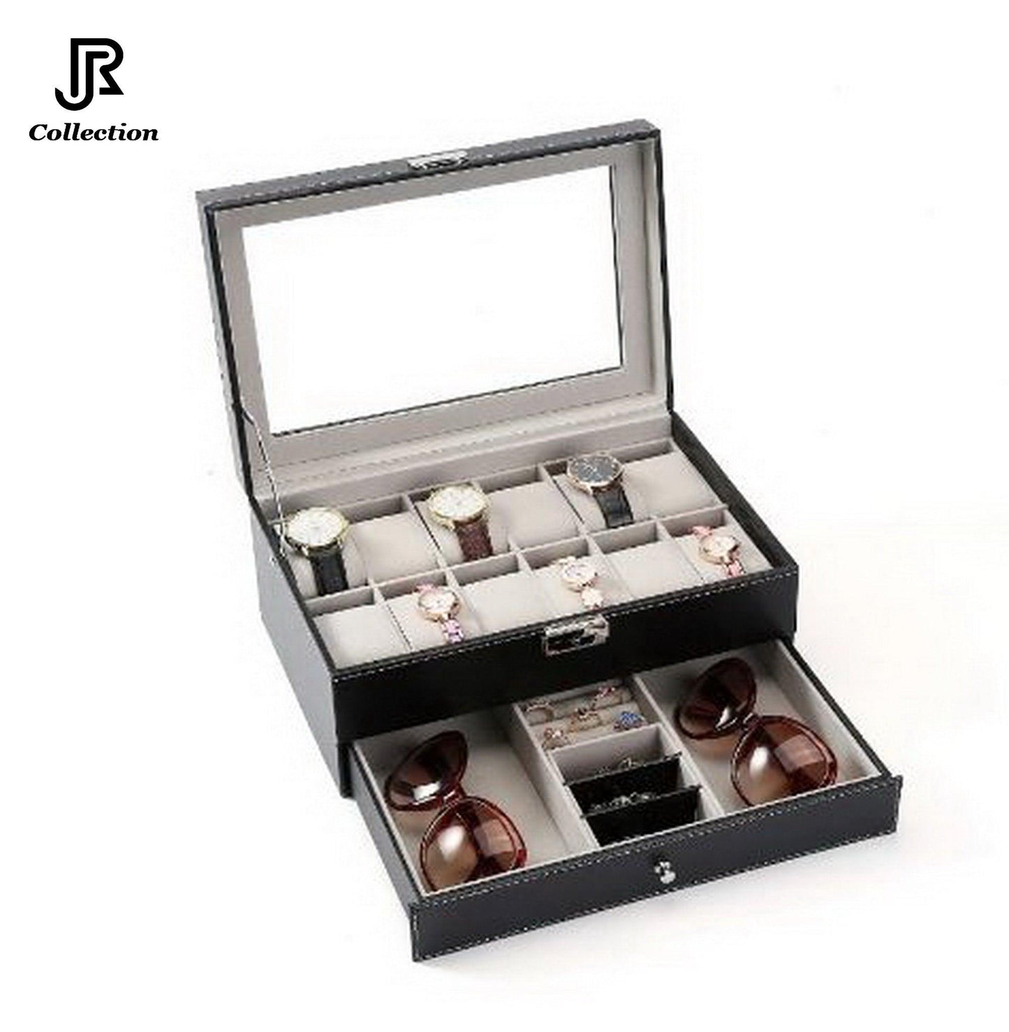 PU leather watch storage box open display