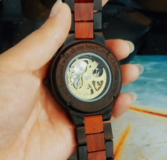 Engraved Self‑Winding Mechanical Wooden Watch - RJCollection