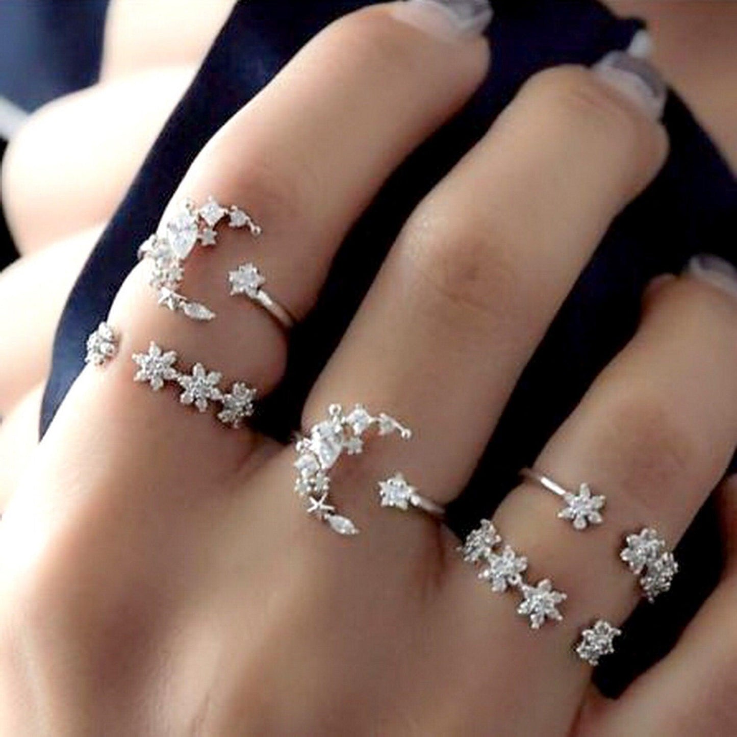 close-up of crystal star ring from geometric constellation set