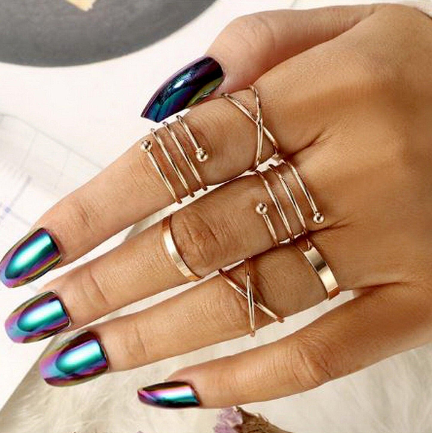 close-up of crystal star ring from geometric constellation set