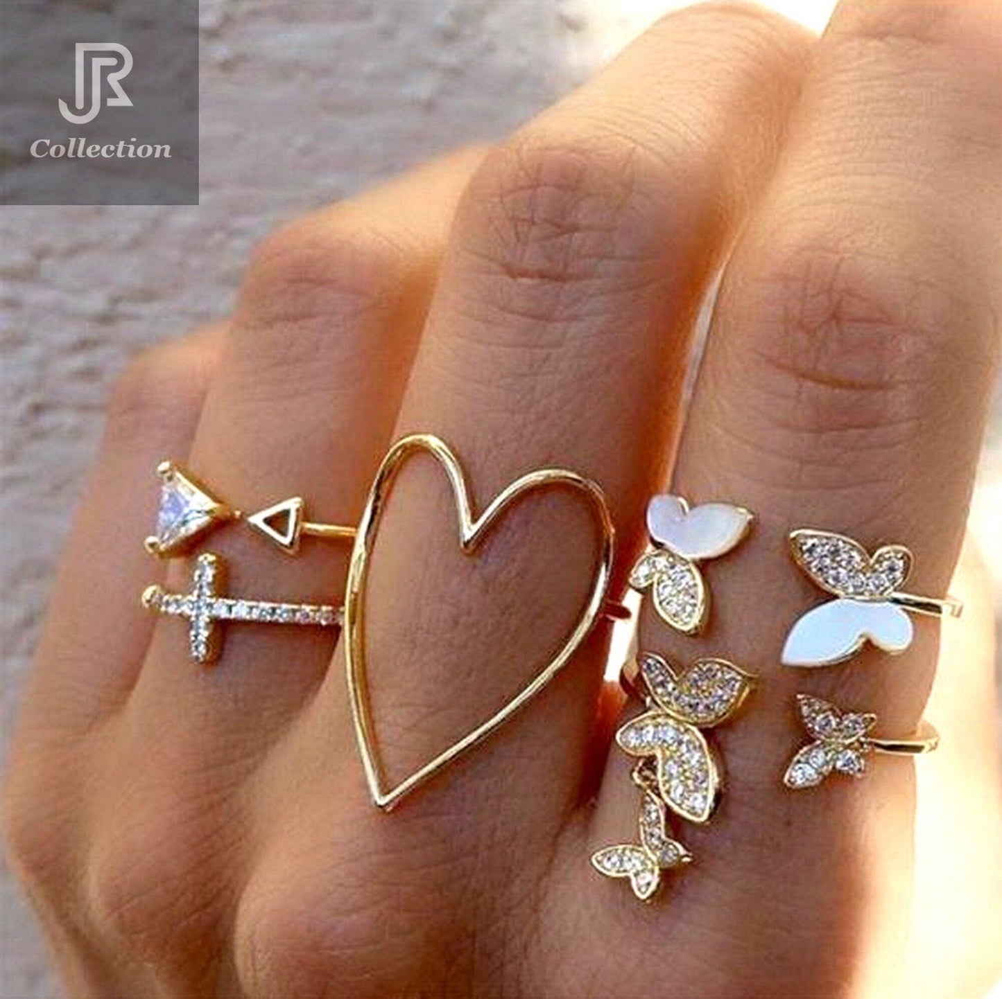 close-up of crystal star ring from geometric constellation set
