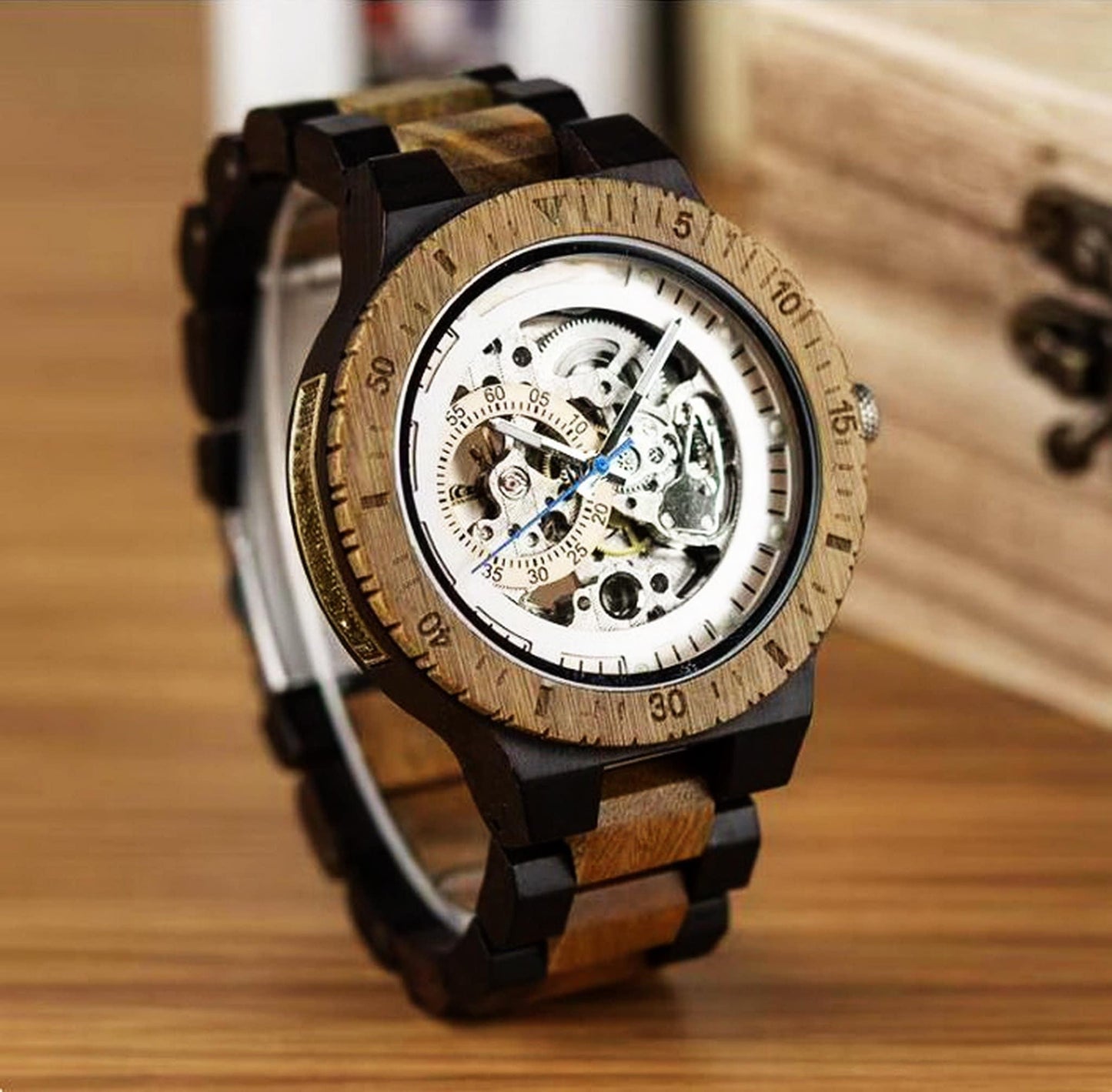 Engraved Self‑Winding Mechanical Wooden Watch - RJCollection