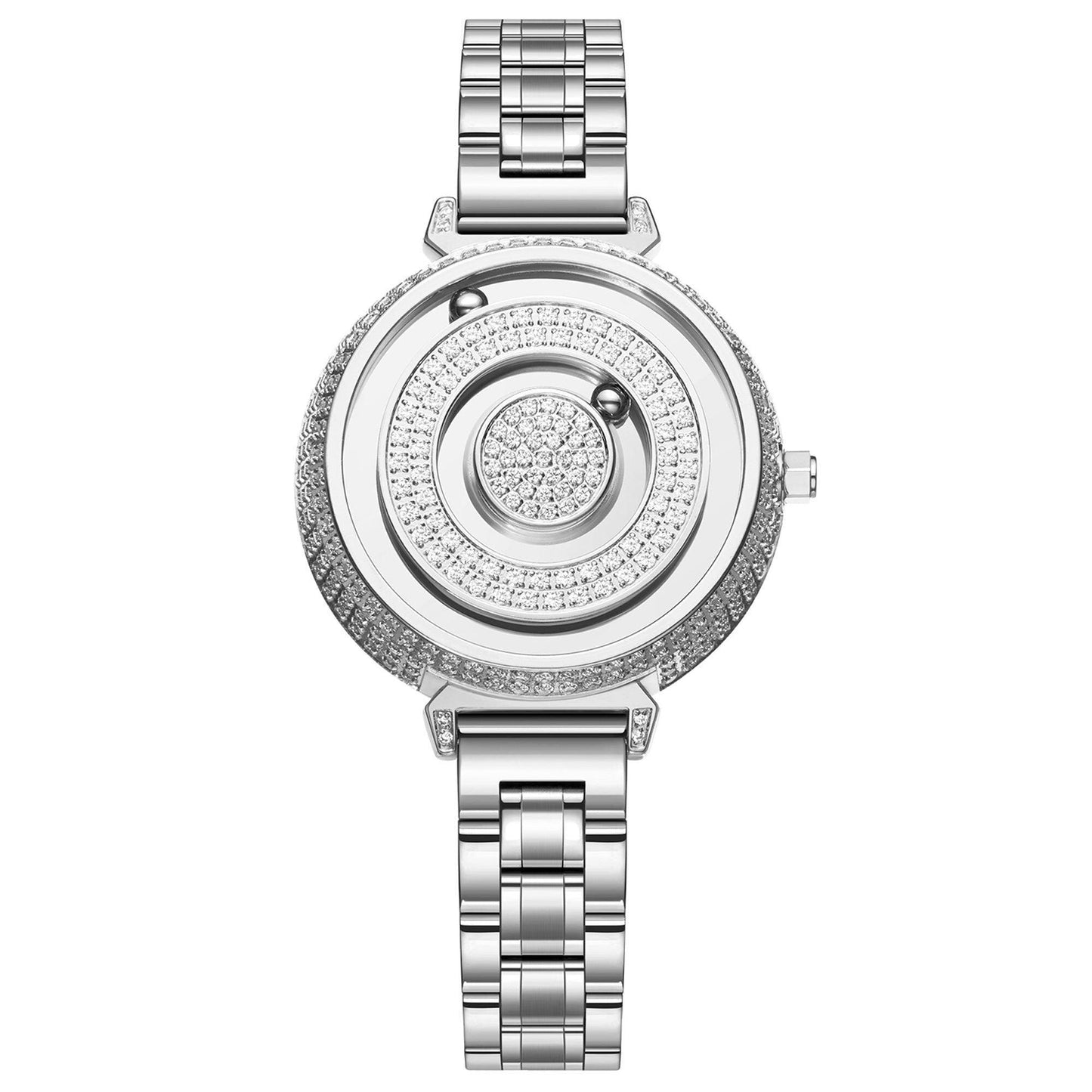 minimal rotating magnetic steel watch front view retro style