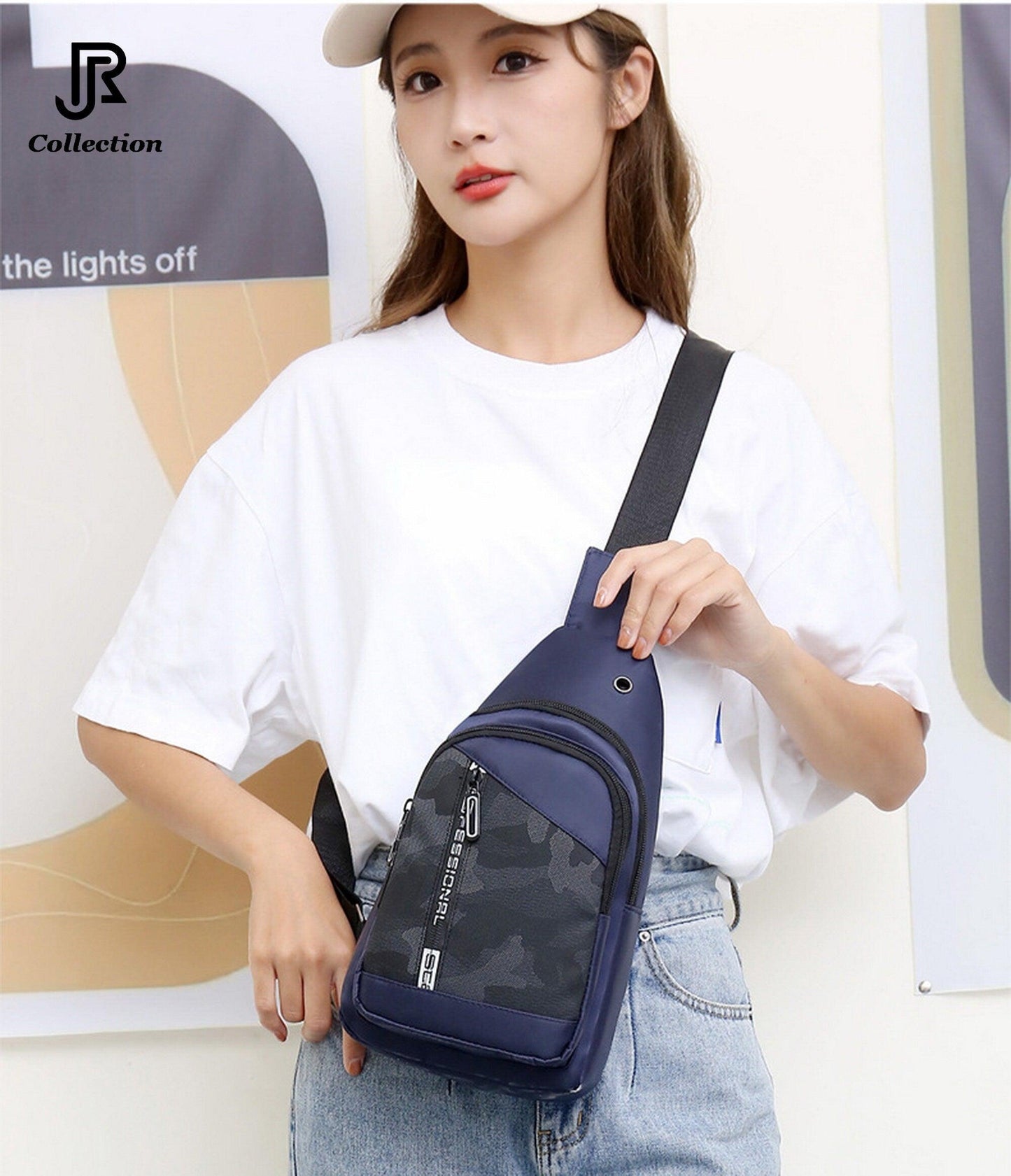 model wearing fashionable sling crossbody bag