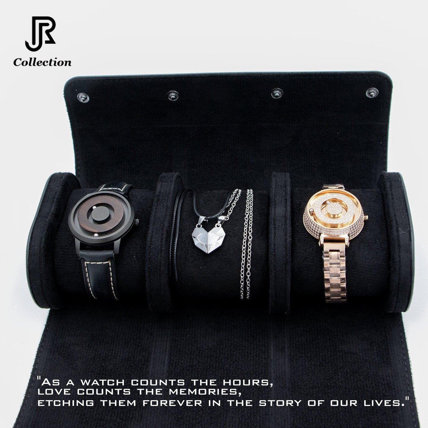 magnetic heart necklace for couples included in watch gift set