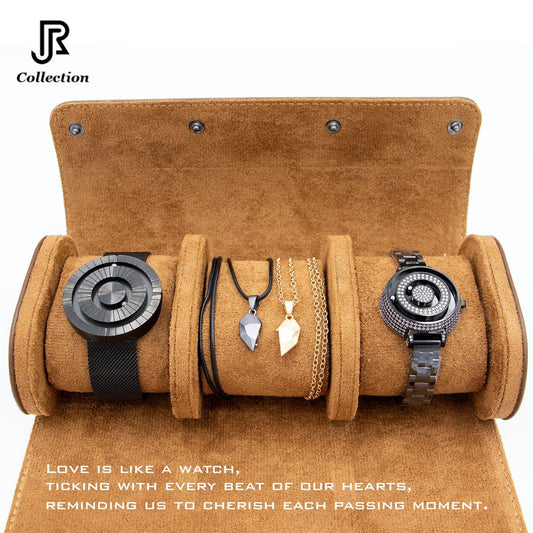 close-up of magnetic couple watches his and hers design