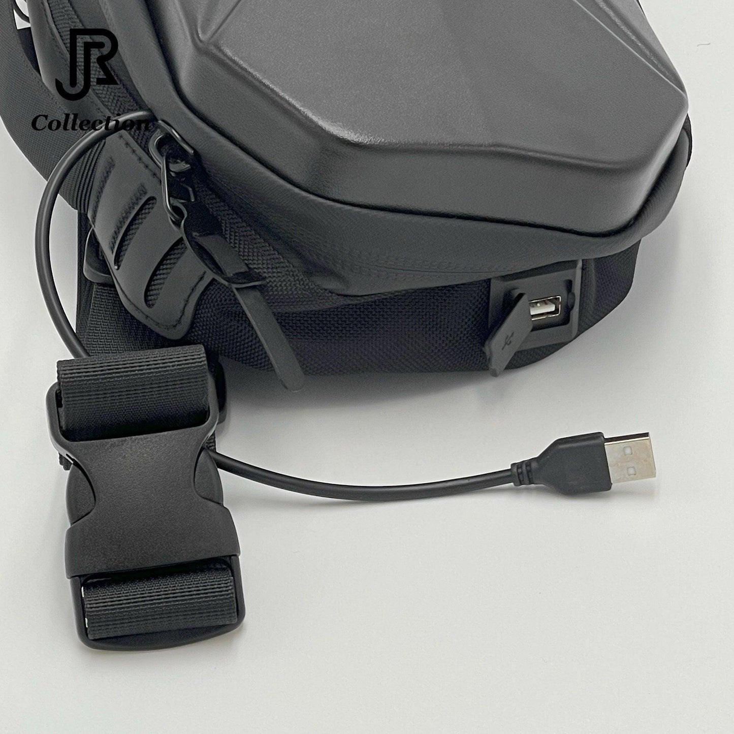 close-up of adjustable strap on waterproof shoulder crossbody bag