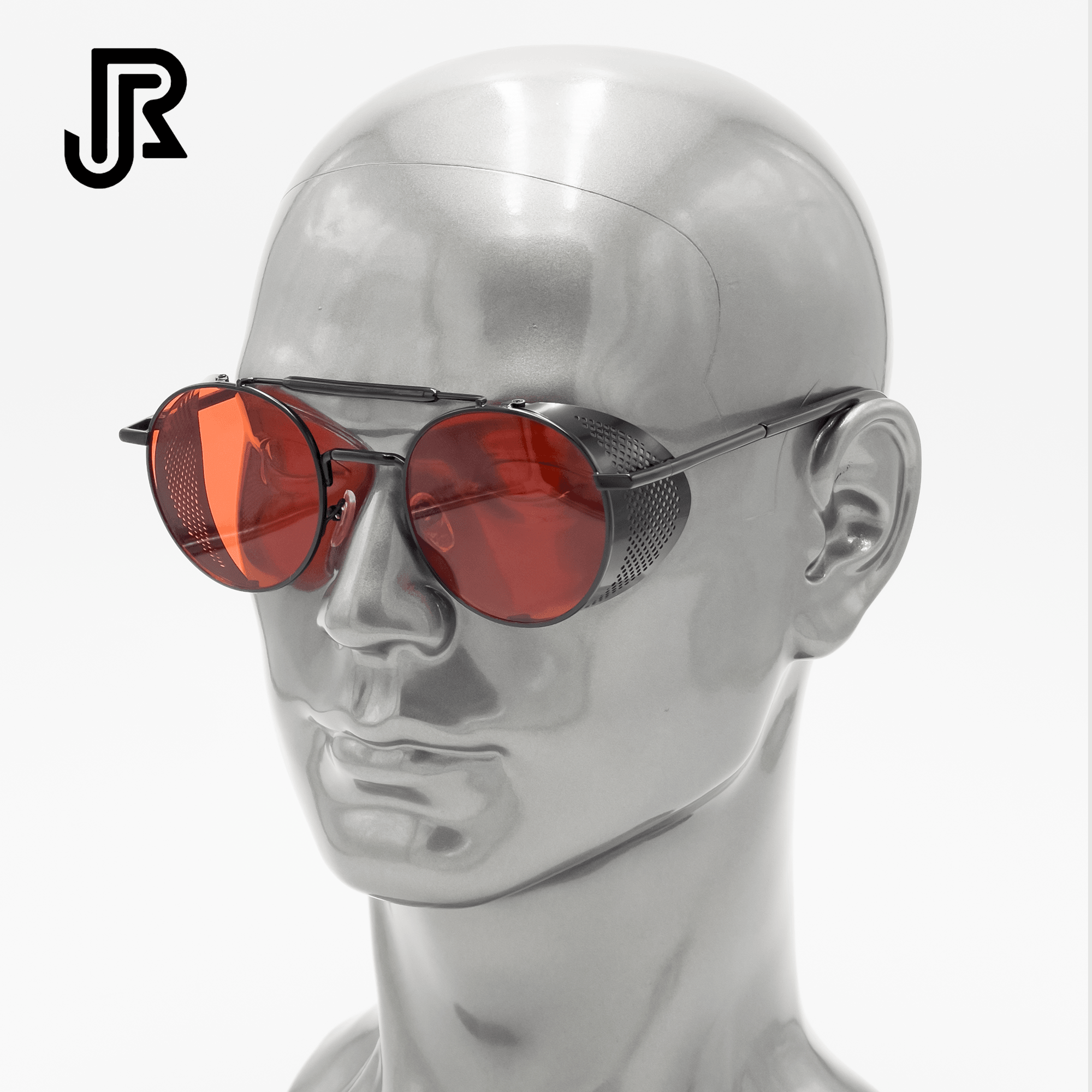 side view gothic round sunglasses with covered metal frame design