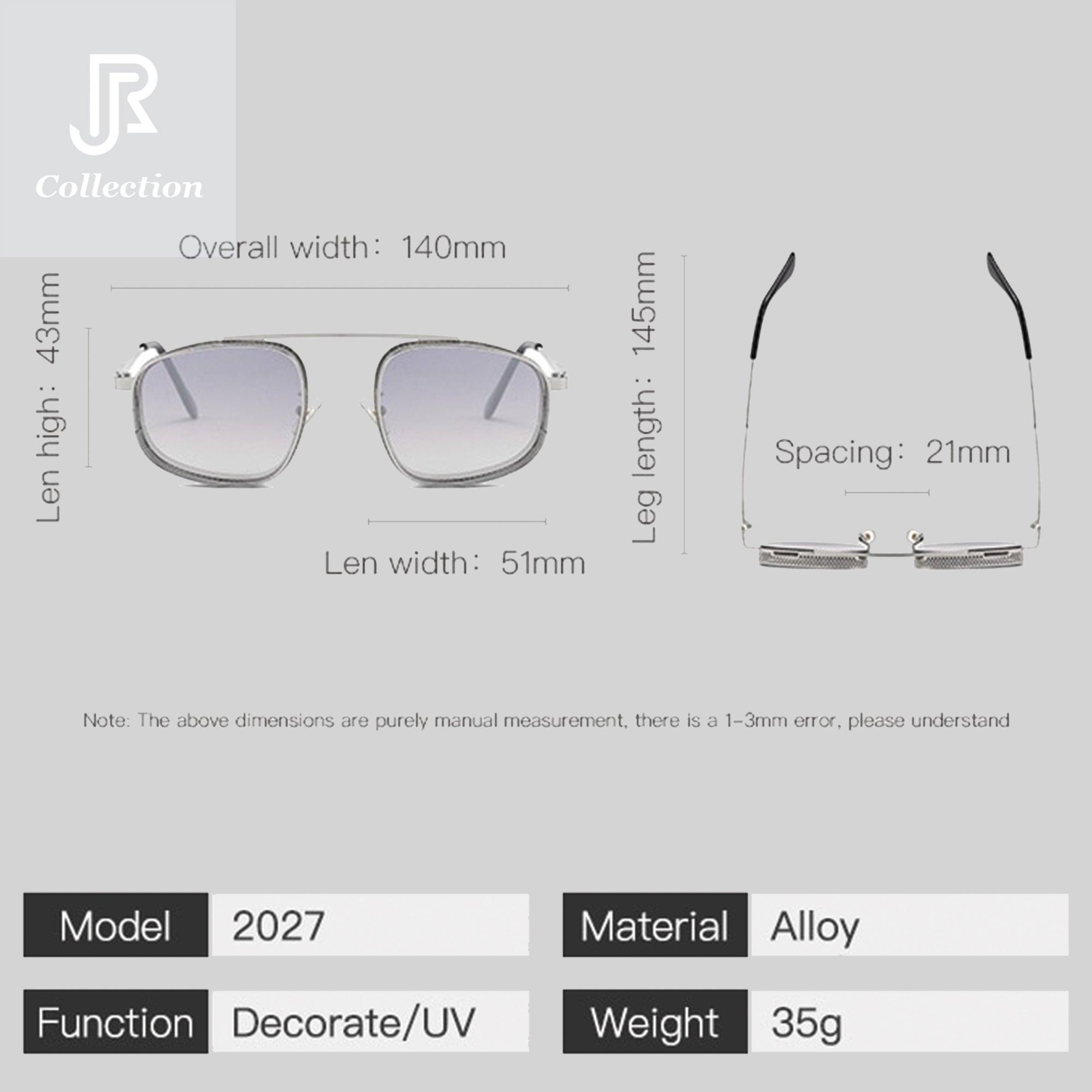 model wearing steampunk vintage sunglasses square and round styles