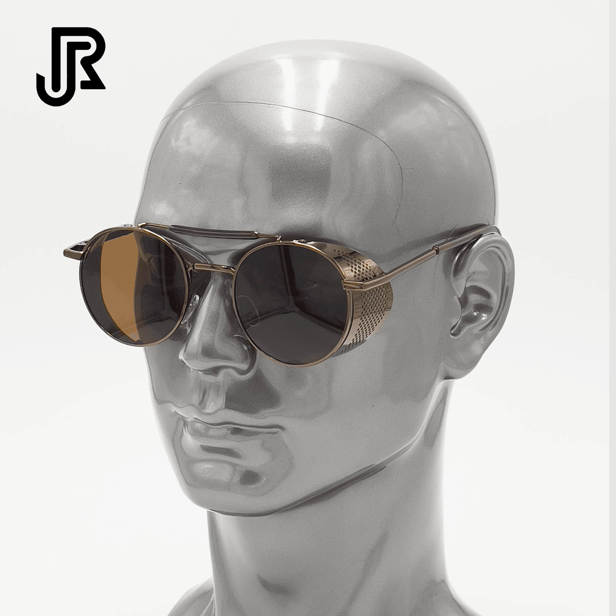 side view gothic round sunglasses with covered metal frame design