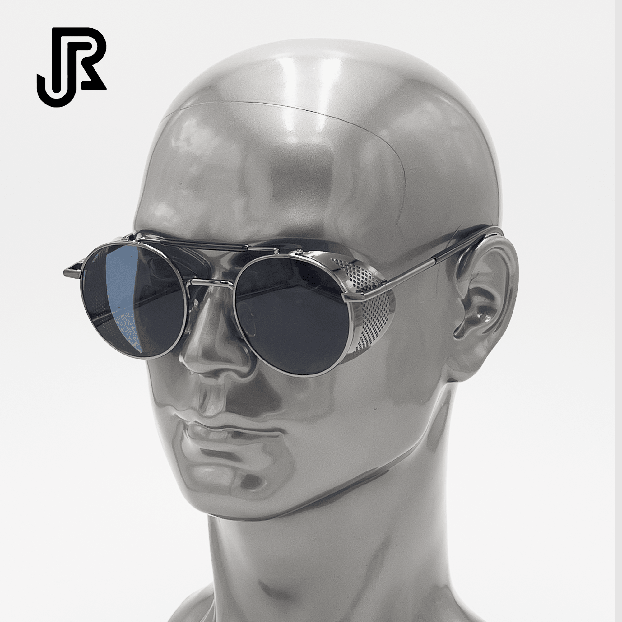 side view gothic round sunglasses with covered metal frame design