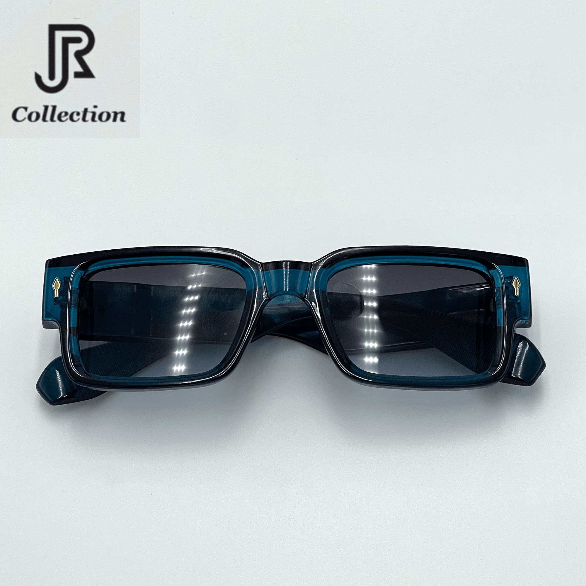 side angle of vintage crystal acetate square sunglasses