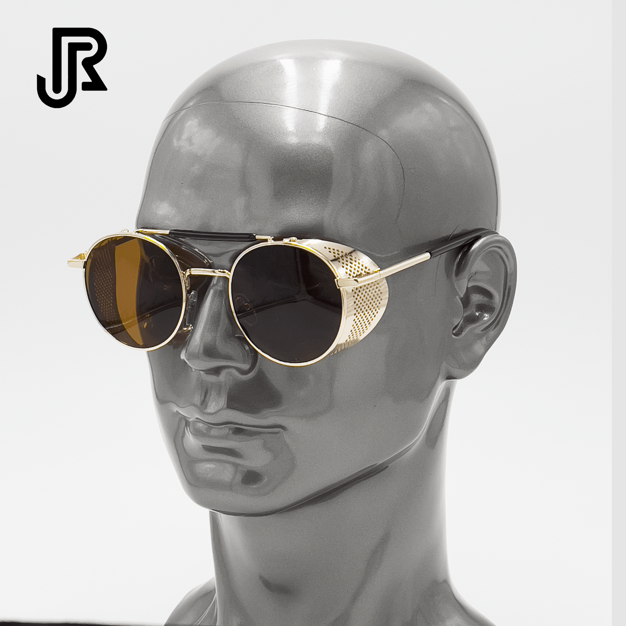 side view gothic round sunglasses with covered metal frame design