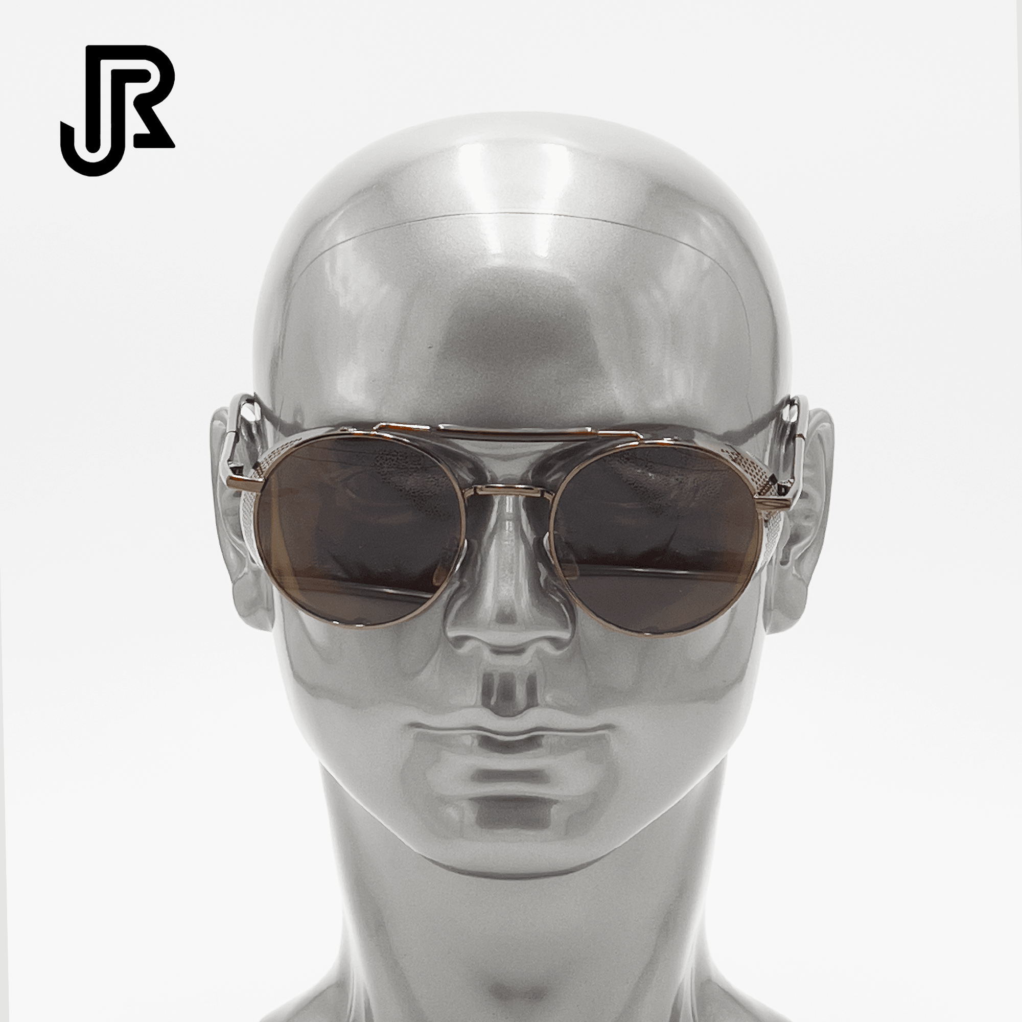 metal frame covered gothic round sunglasses UV400 front view