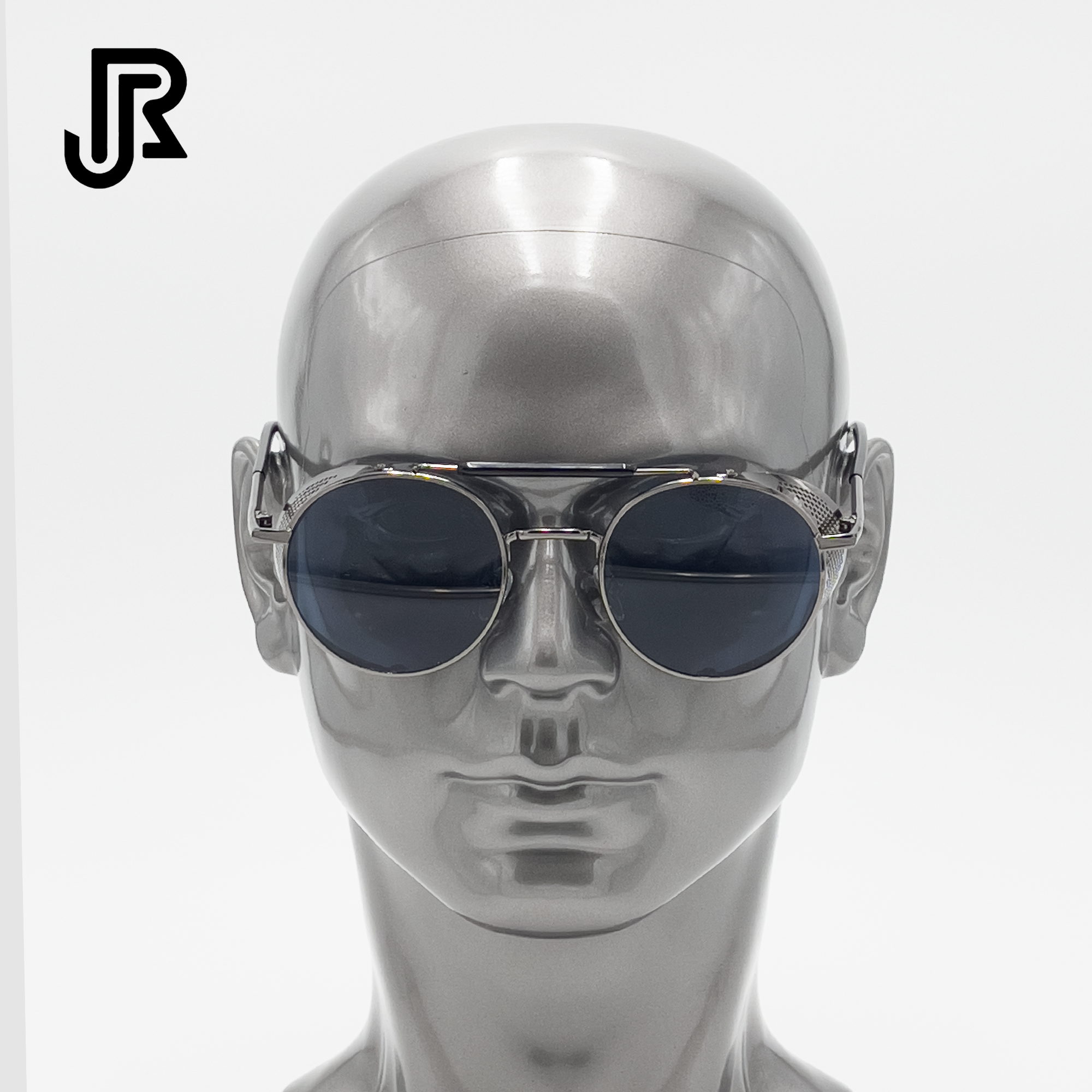 metal frame covered gothic round sunglasses UV400 front view