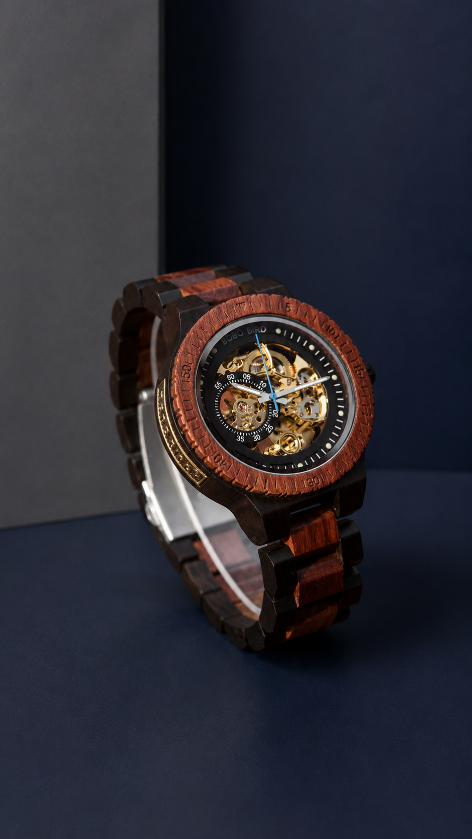 Engraved Self‑Winding Mechanical Wooden Watch