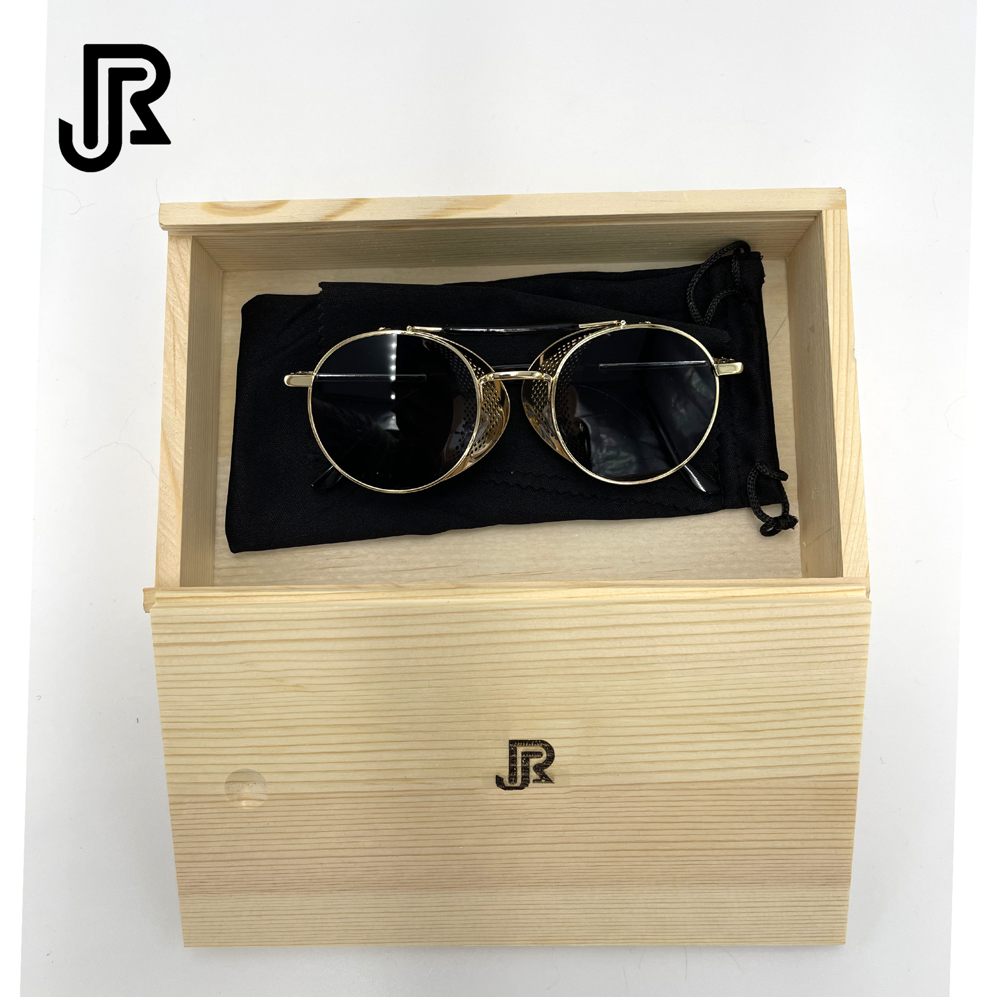 close-up of UV400 lens and metal frame cover gothic sunglasses