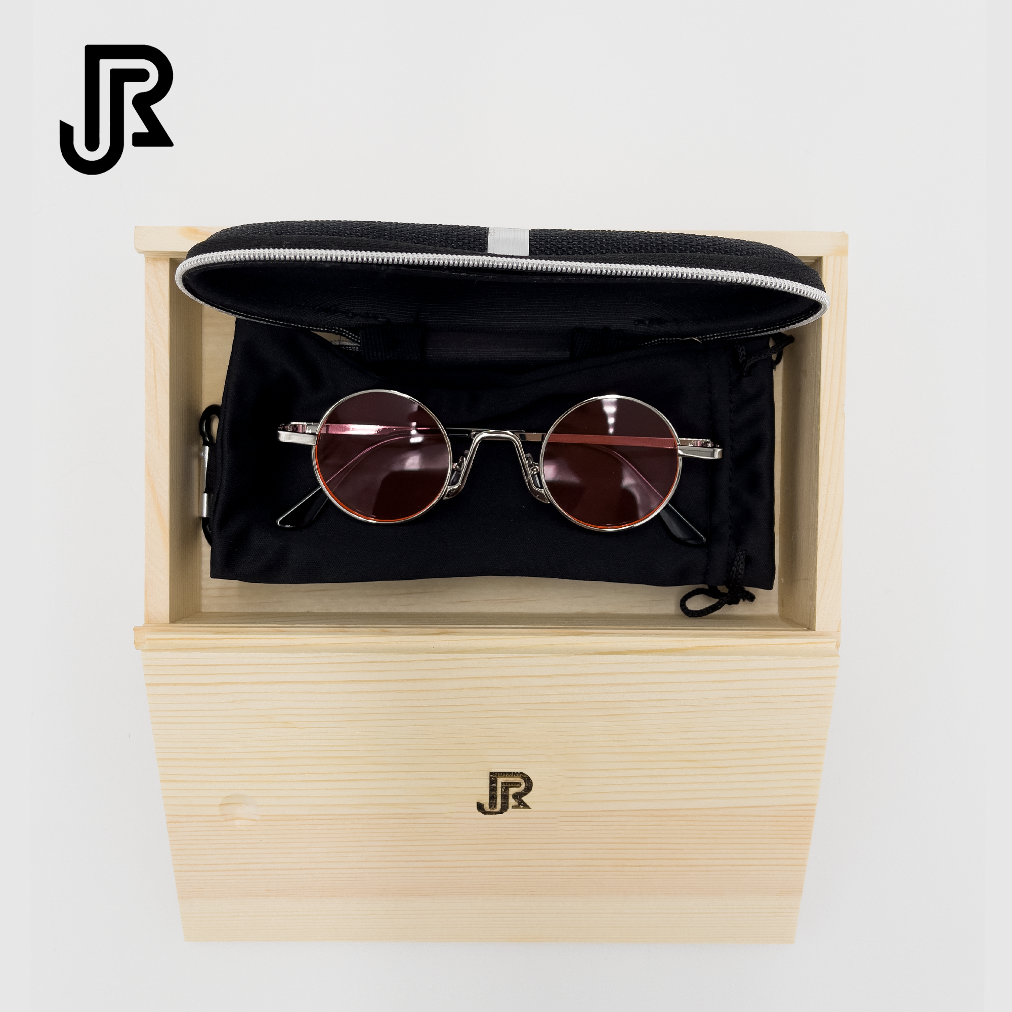 close-up of UV400 protection lenses on round vintage sunglasses