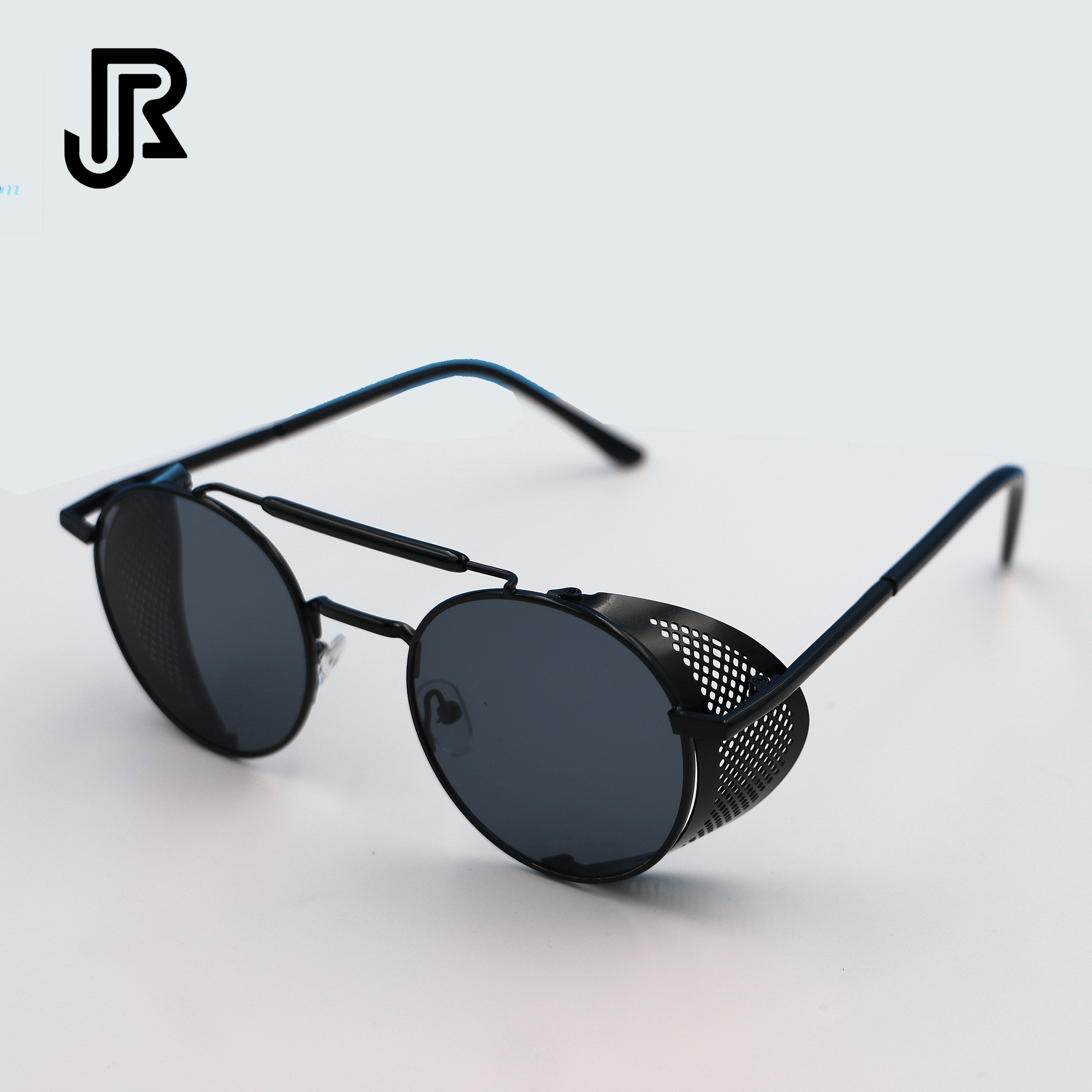 side view gothic round sunglasses with covered metal frame design