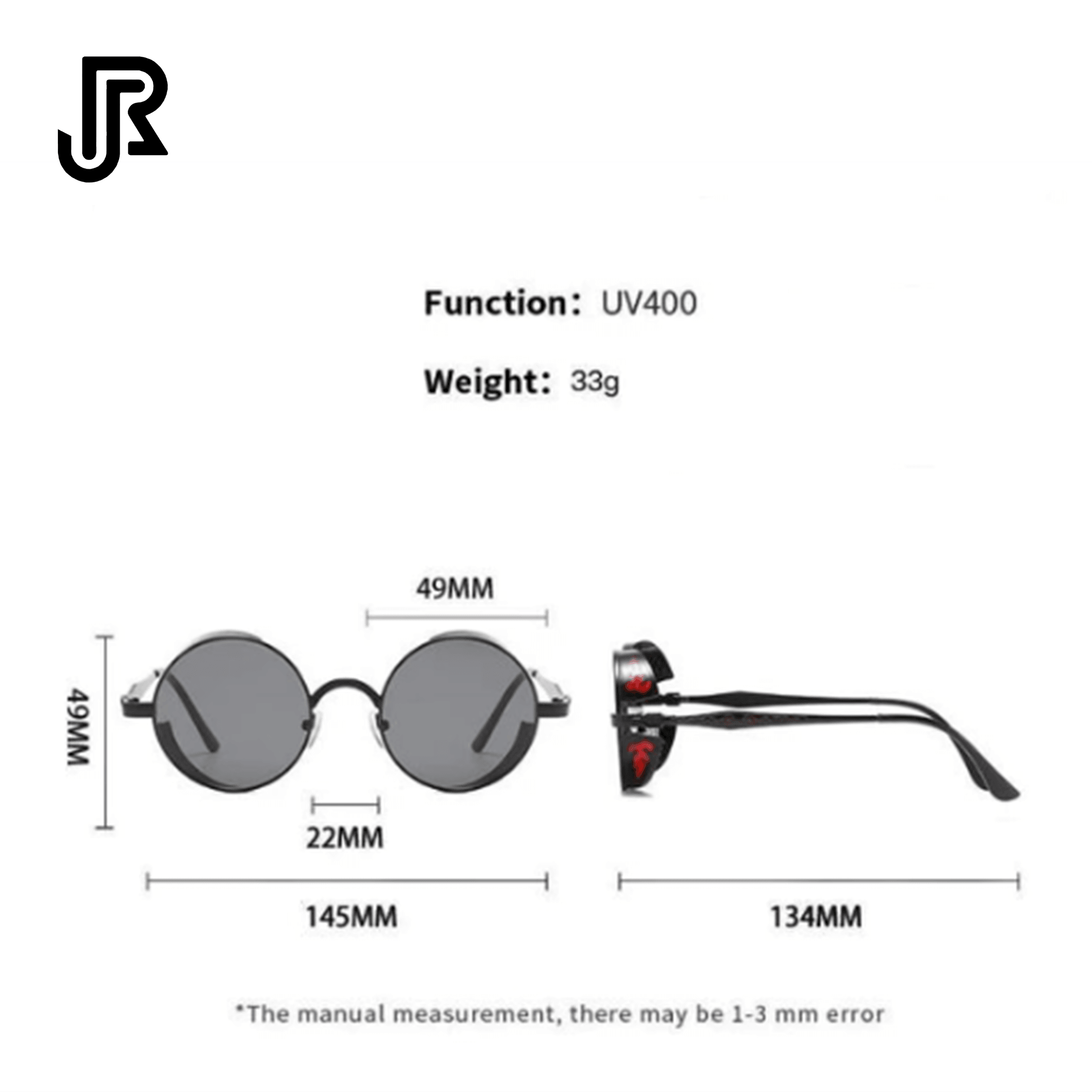 close-up of UV400 protection lens gothic round sunglasses