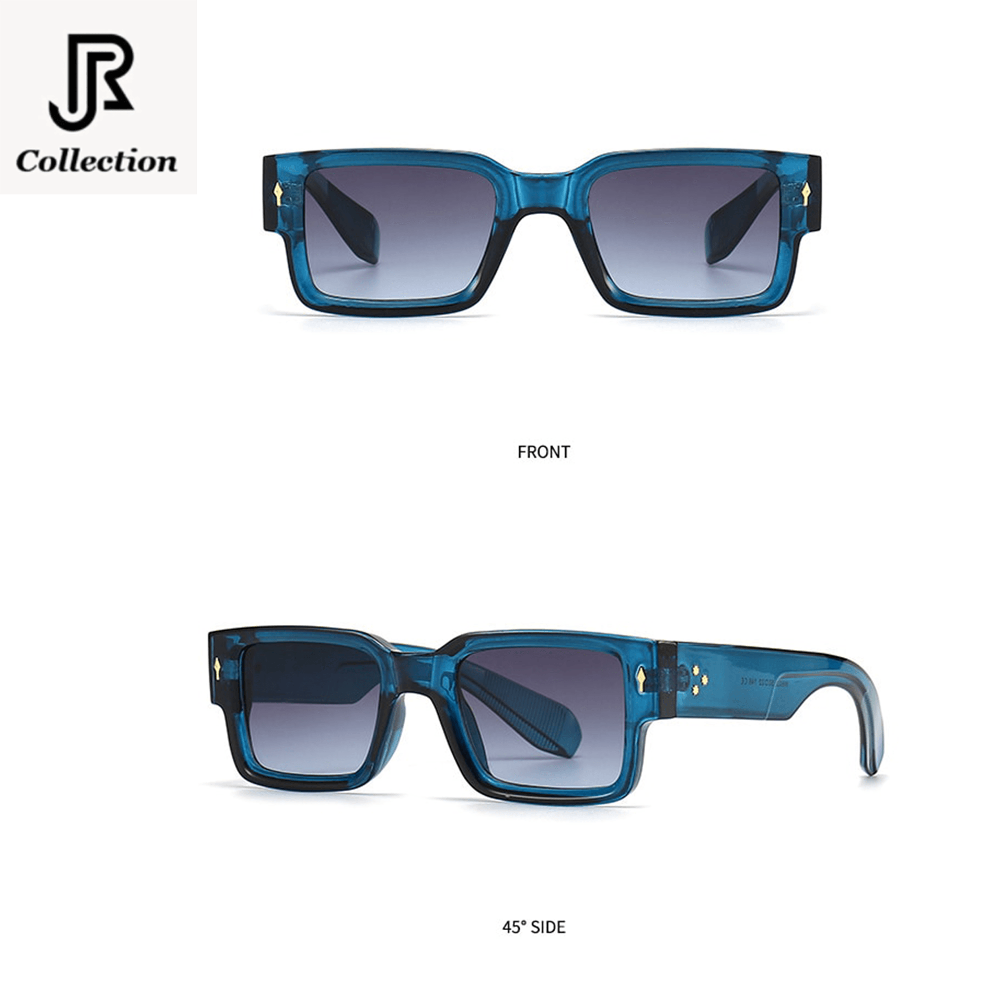 side angle of vintage crystal acetate square sunglasses