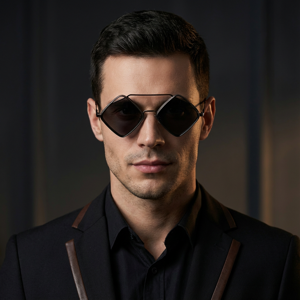 model wearing diamond square fashion sunglasses UV400 unisex 