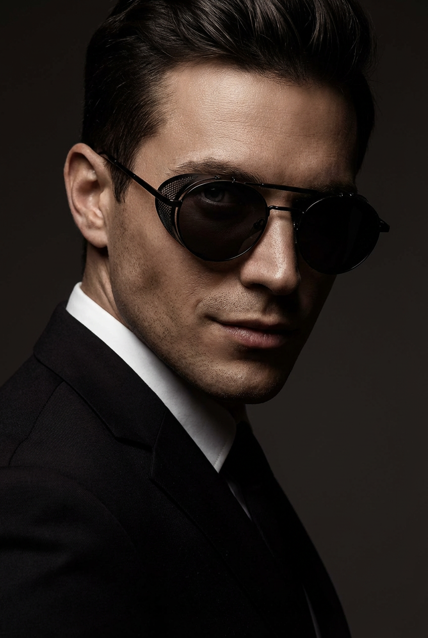 side view gothic round sunglasses with covered metal frame design