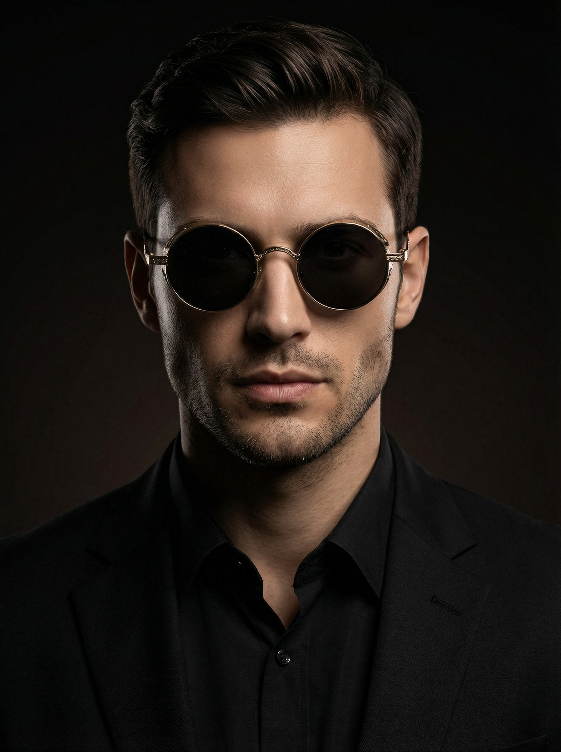 gothic round UV400 sunglasses front view vintage eyewear