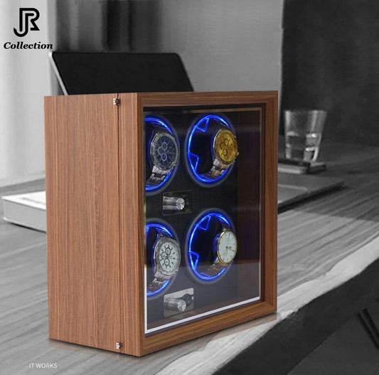 Simplewishes, Automatic Watch Winder, Wooden 4 Slot Watch Box, Watches Storage Case With Flexible Pillow & Super Quiet Motor