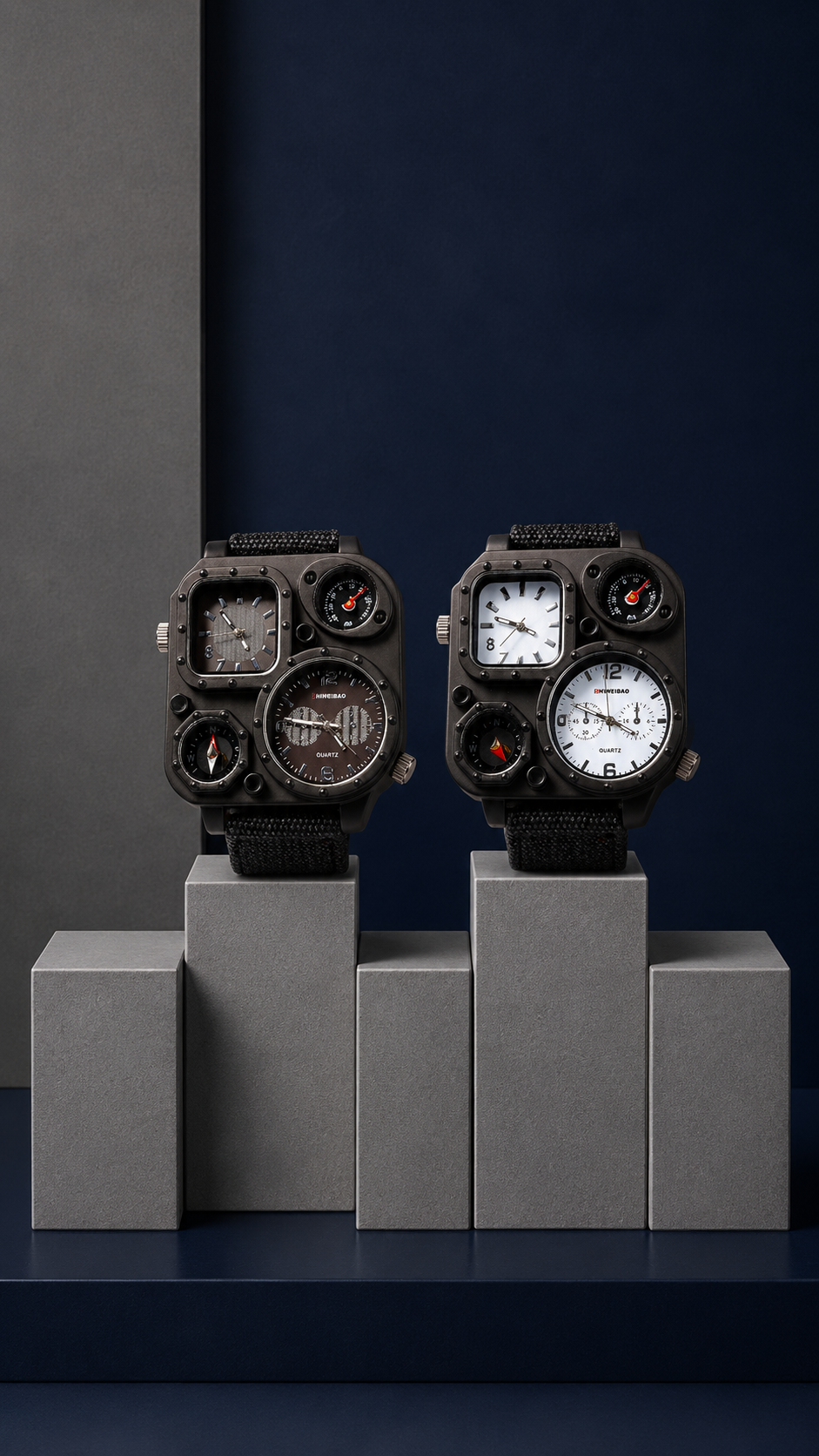 Square Compass Canvas Quartz Sport Watch – Dual Movement