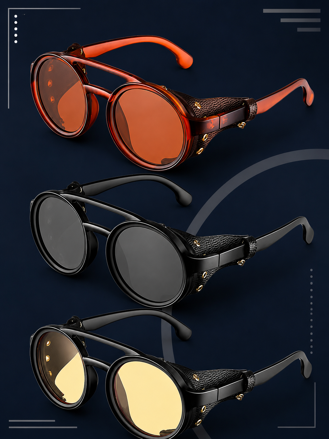 New Steampunk Round Sunglasses, additional angle view