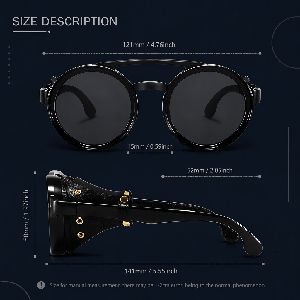 New Steampunk Round Sunglasses, side detail view