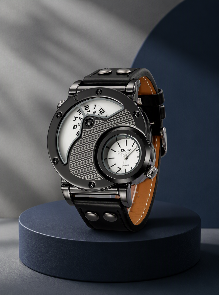 Engraved Self‑Winding Marble Stone Wooden Watch