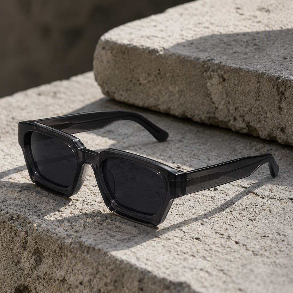 Crystal Acetate Square Sunglasses, close-up of frame