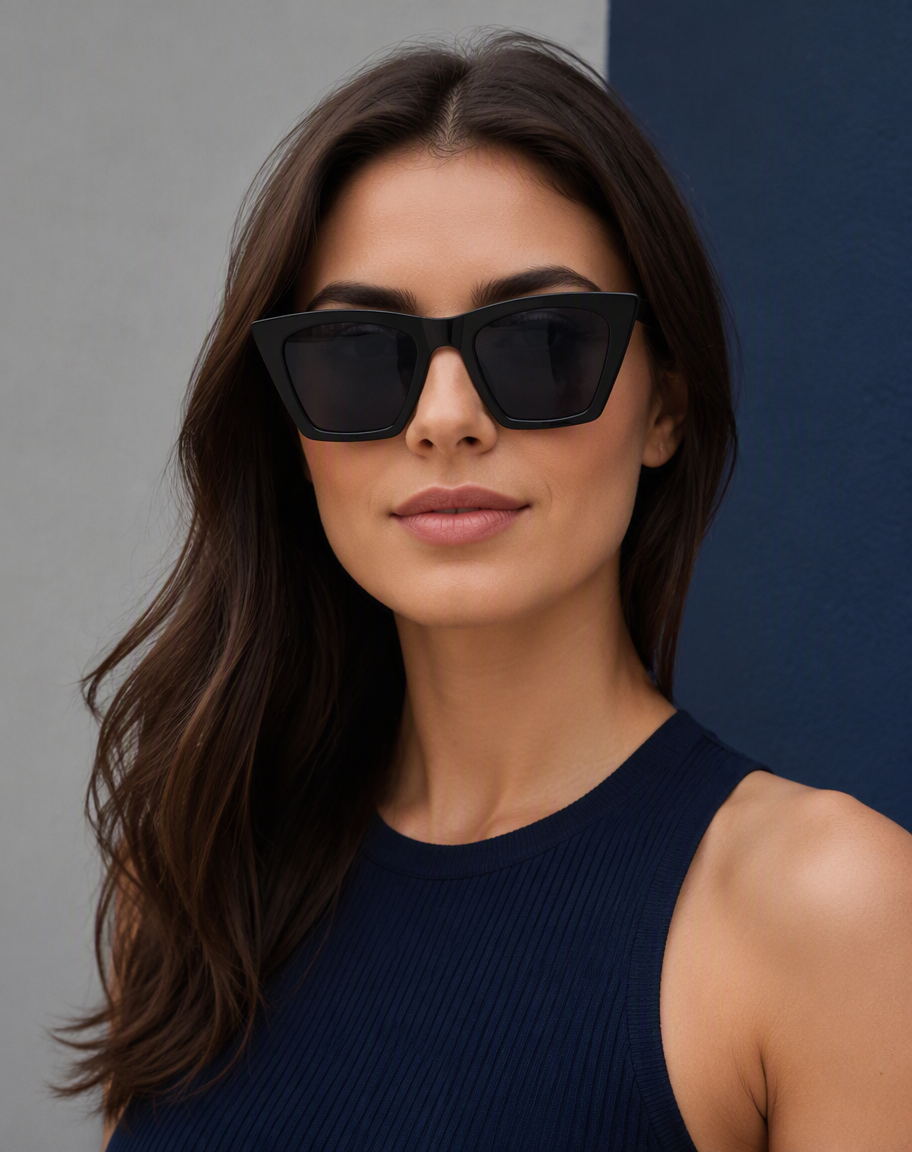 Cat-eye vintage square sunglasses with UV400 protection, front view