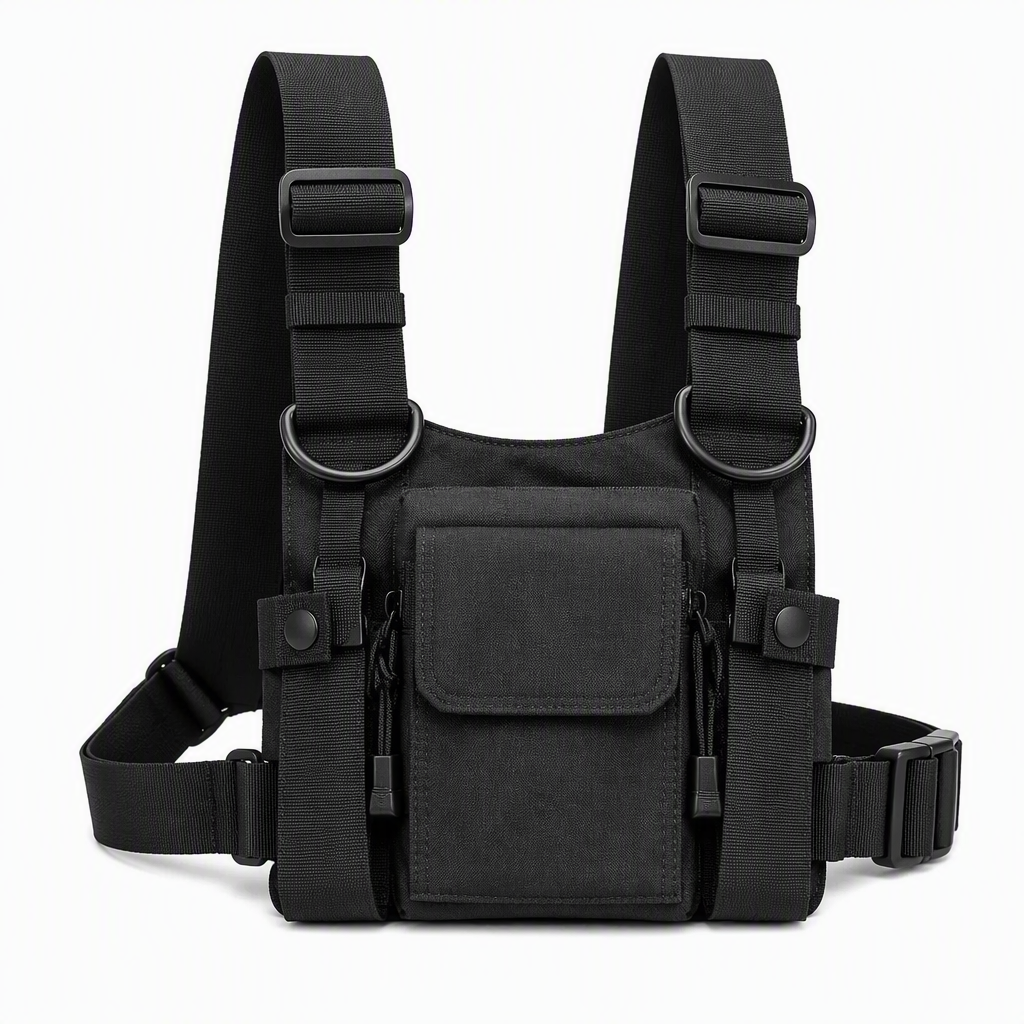 Streetwear Utility Chest Bag — Black Crossbody