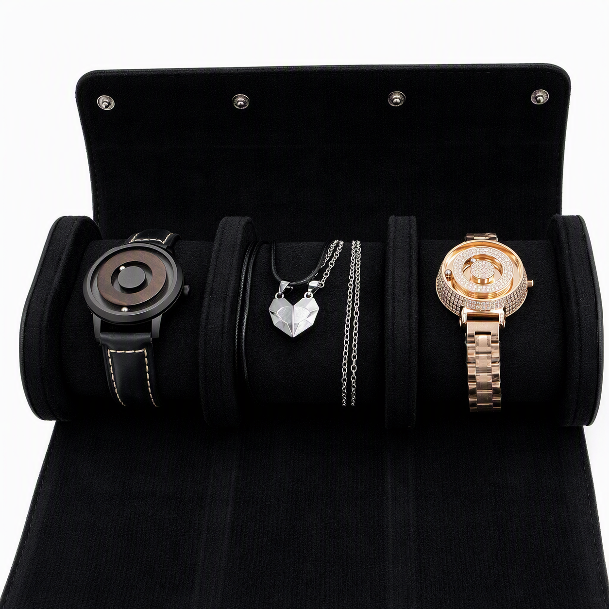 Couples Quartz Watch & Magnetic Heart Necklace Gift Set