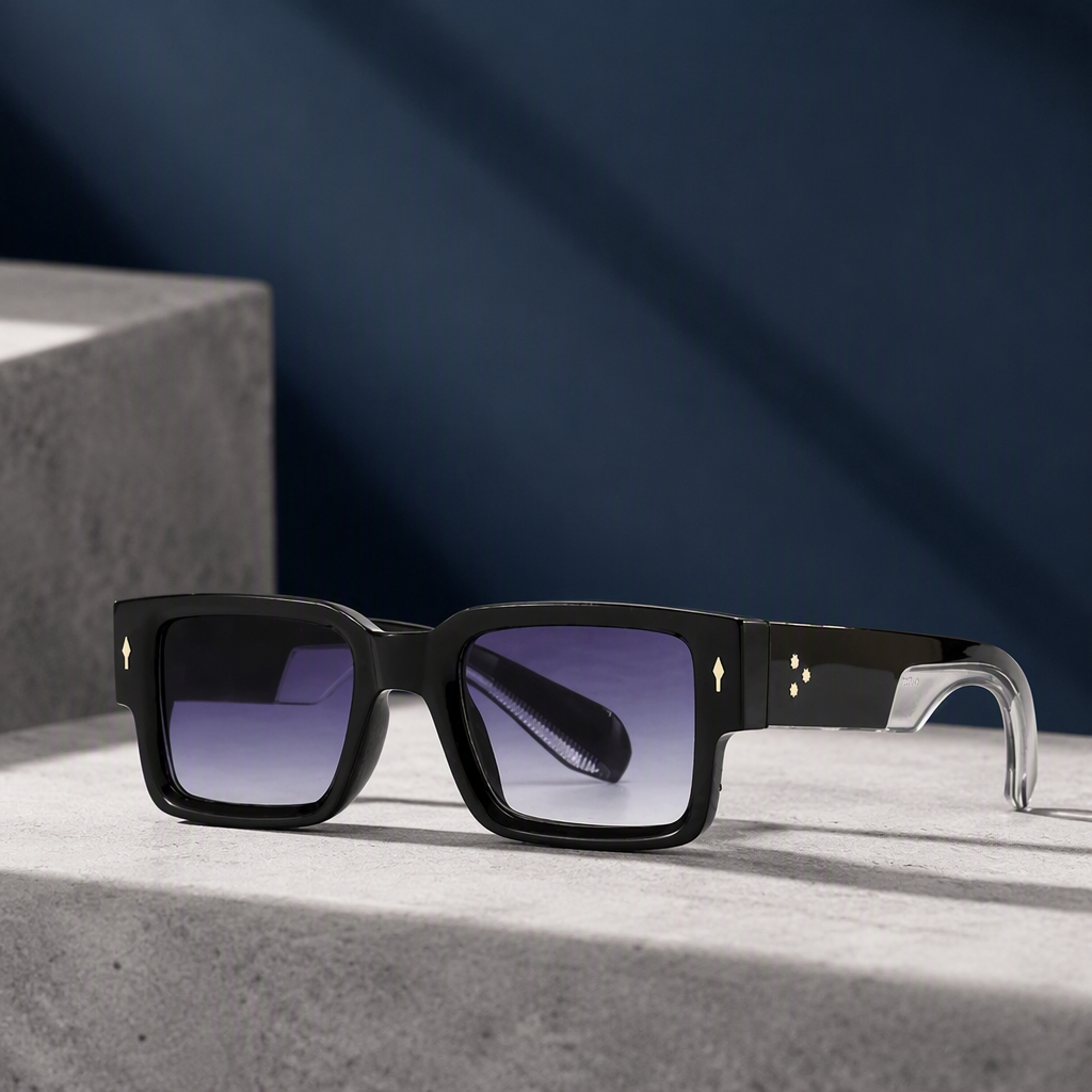 Crystal Acetate Vintage Square Sunglasses, close-up of frame