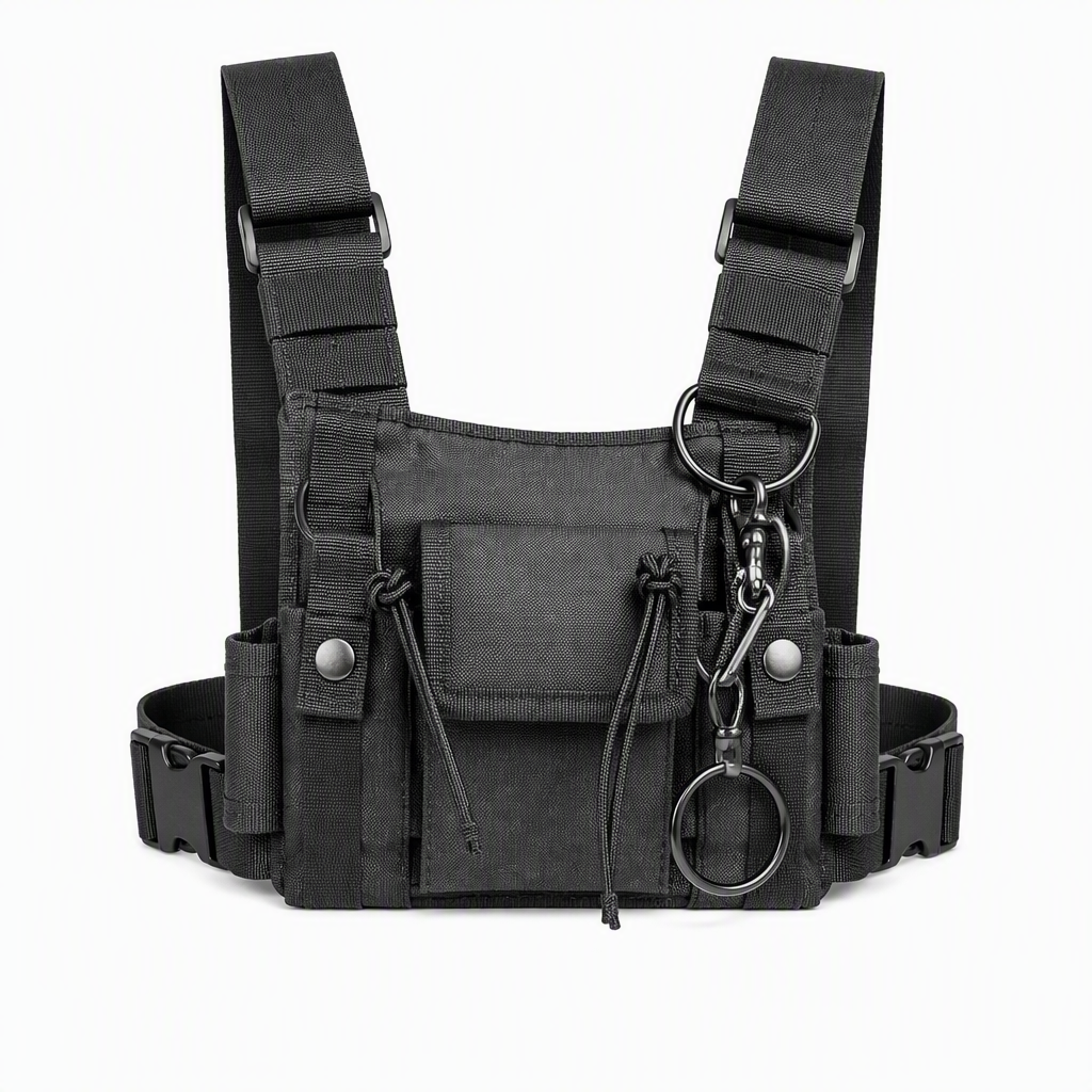 Streetwear Utility Chest Bag — Black Crossbody
