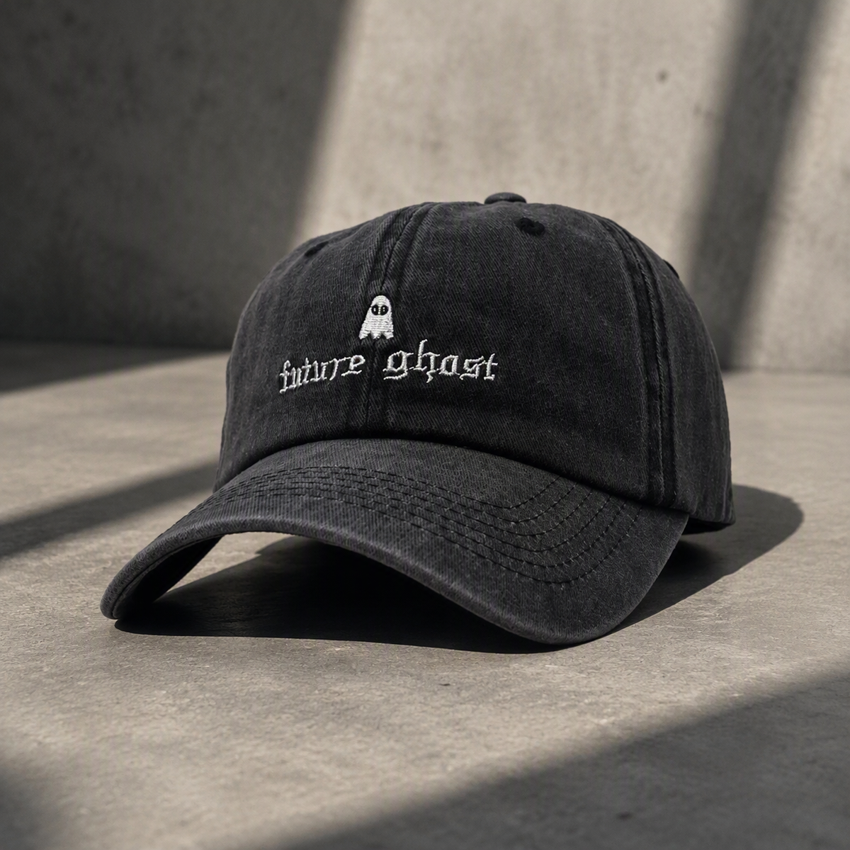 Future Ghost embroidered adjustable baseball cap front view