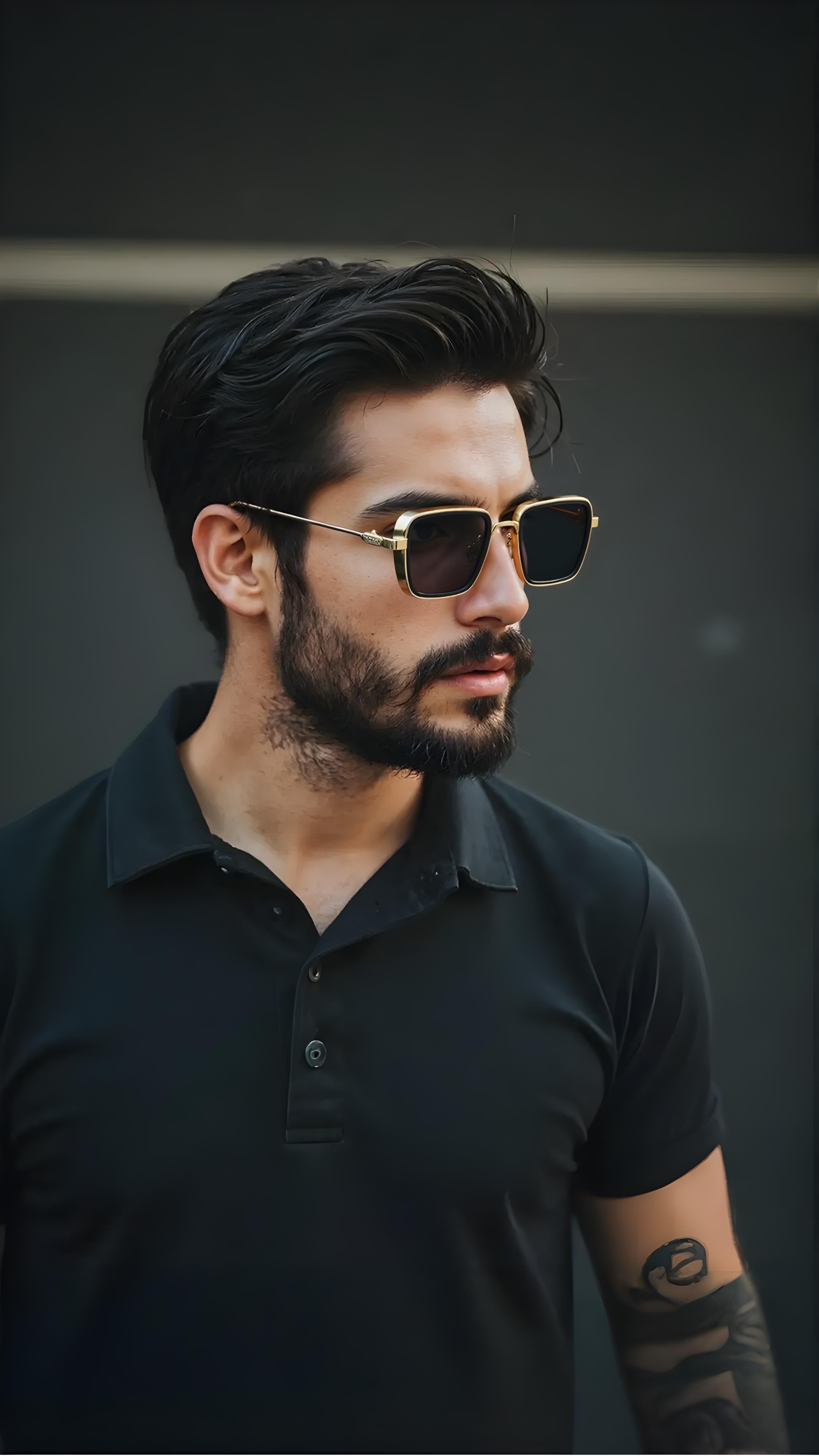 model wearing gothic square UV400 sunglasses unisex fashion style