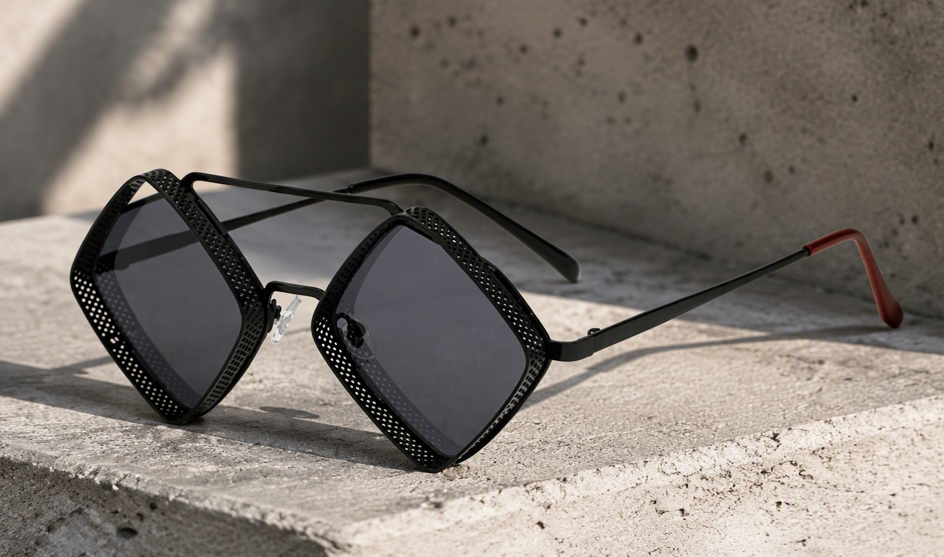 Diamond Square Fashion Sunglasses, close-up of frame